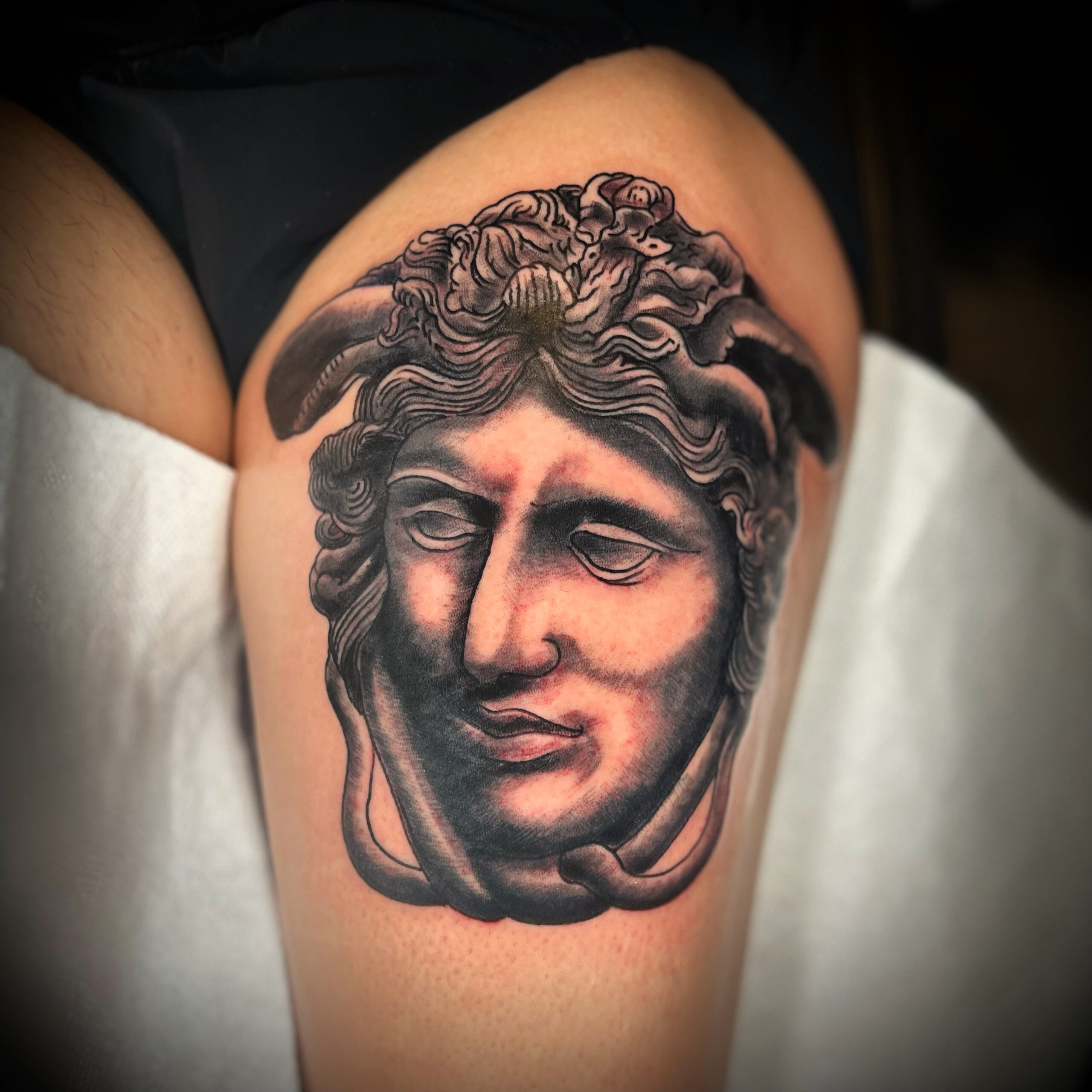 Greek sculpture tattoo from Dallas tattoo artist