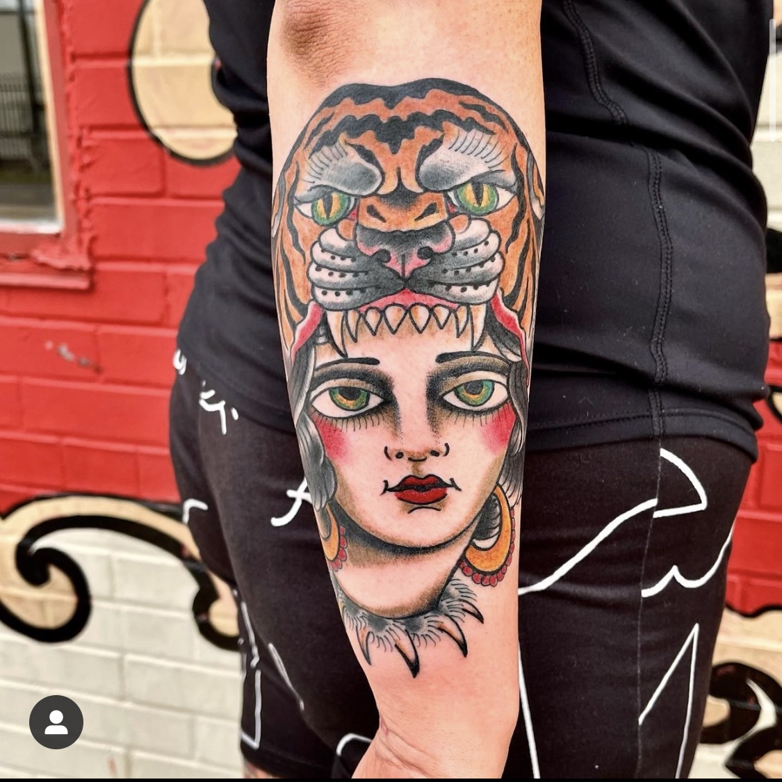 Tattoo of a woman and a tiger from tattoo shop in DFW