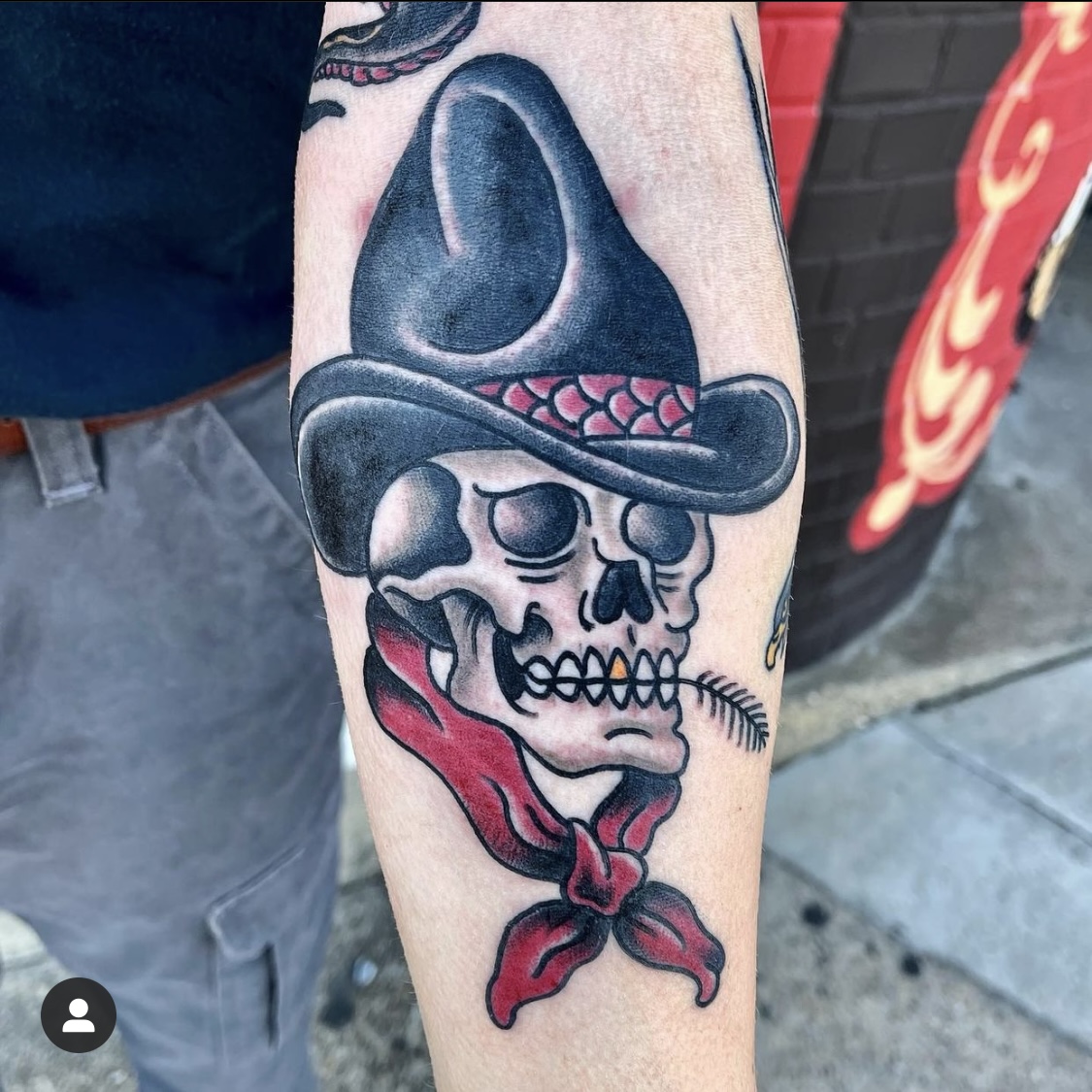 Tattoo of a skull with a cowboy hat from dallas tattoo shop