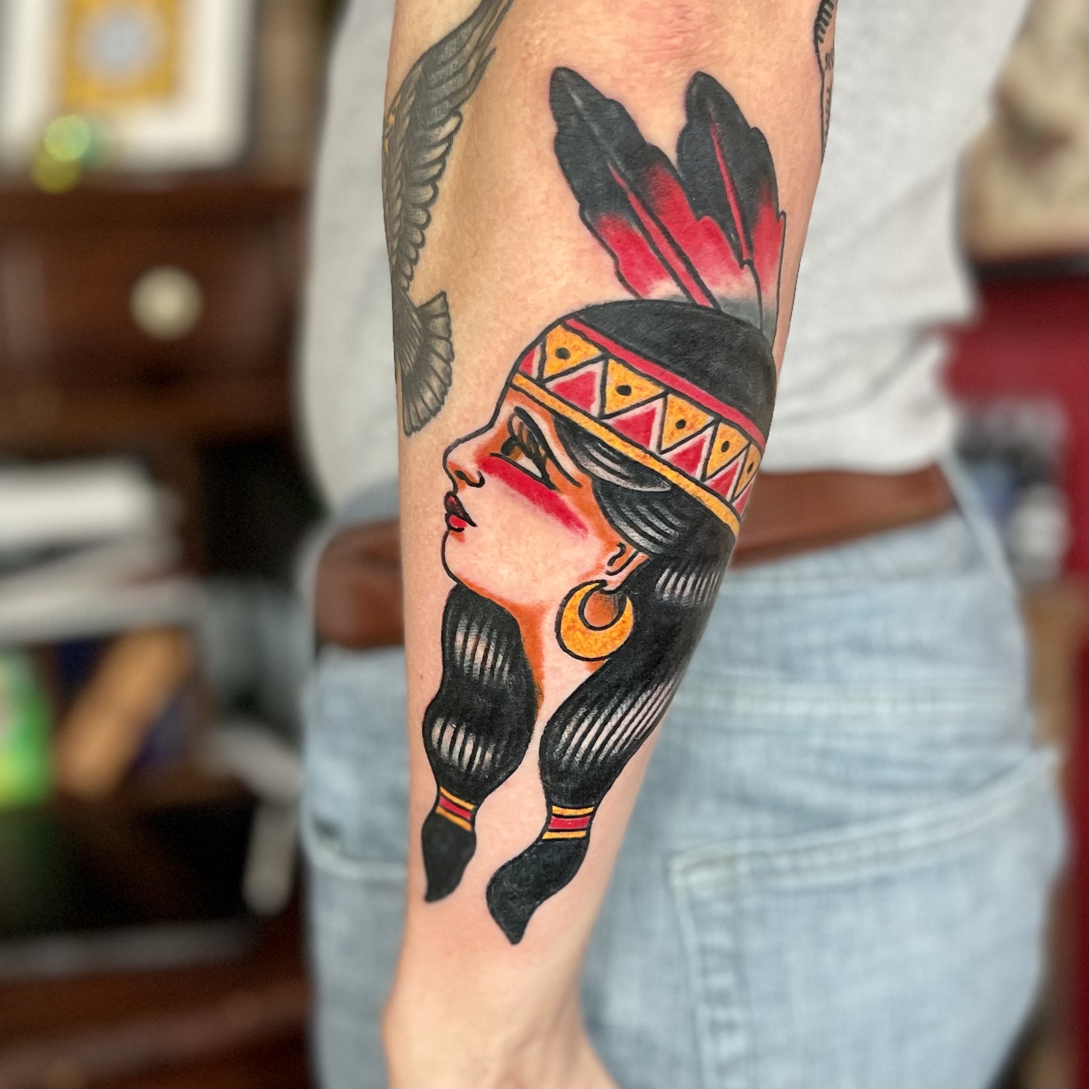 tattoo of a native american woman from best tattoo artist in dallas