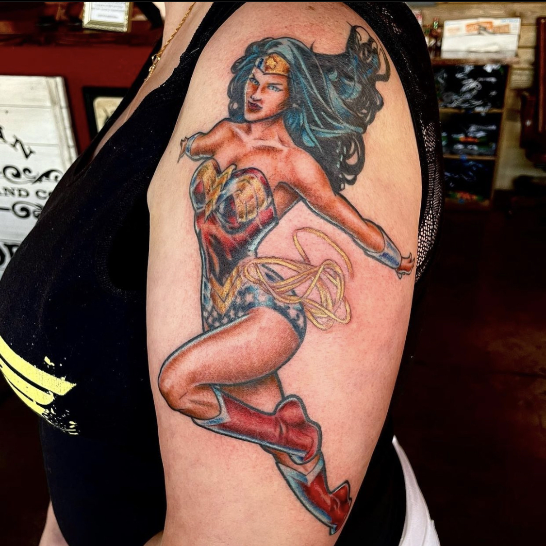 tattoo of wonder woman from best tattoo shops in dallas tx