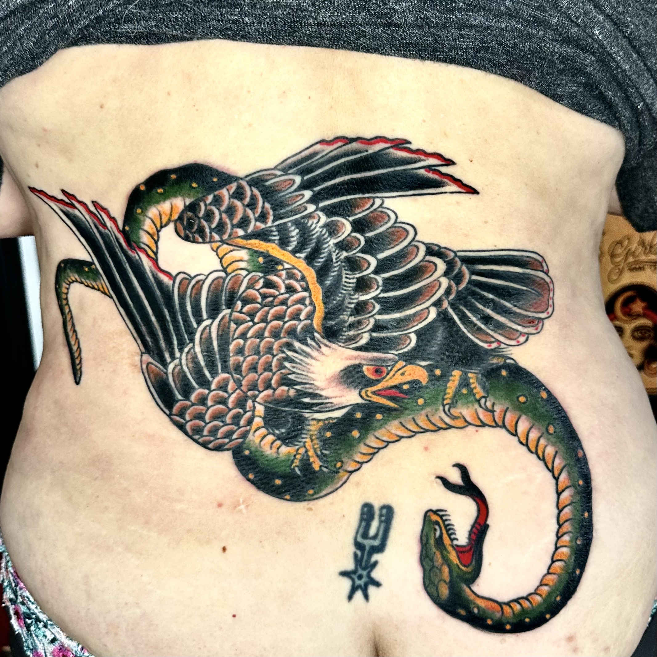 Tattoo of a snake and an eagle from Dallas tattoo shop