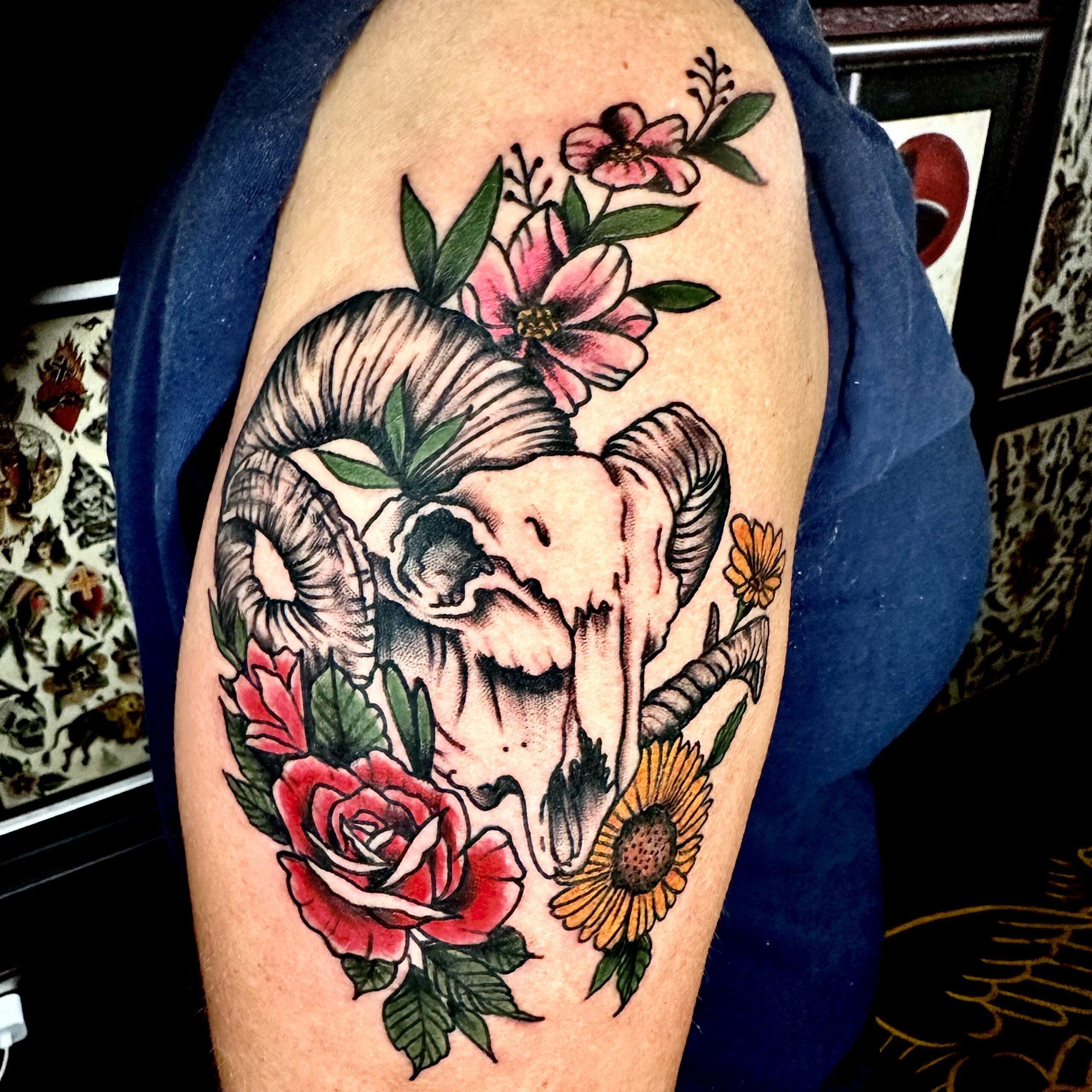 Tattoo of a ram skull