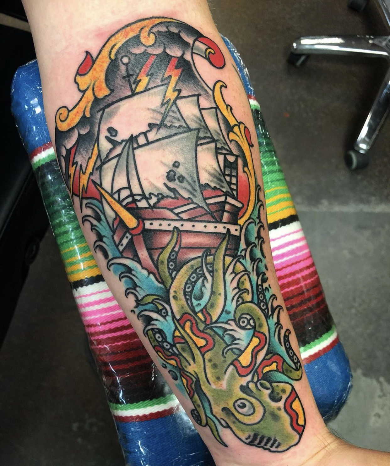 Boat tattoo from top tattoo shop in Downtown Dallas