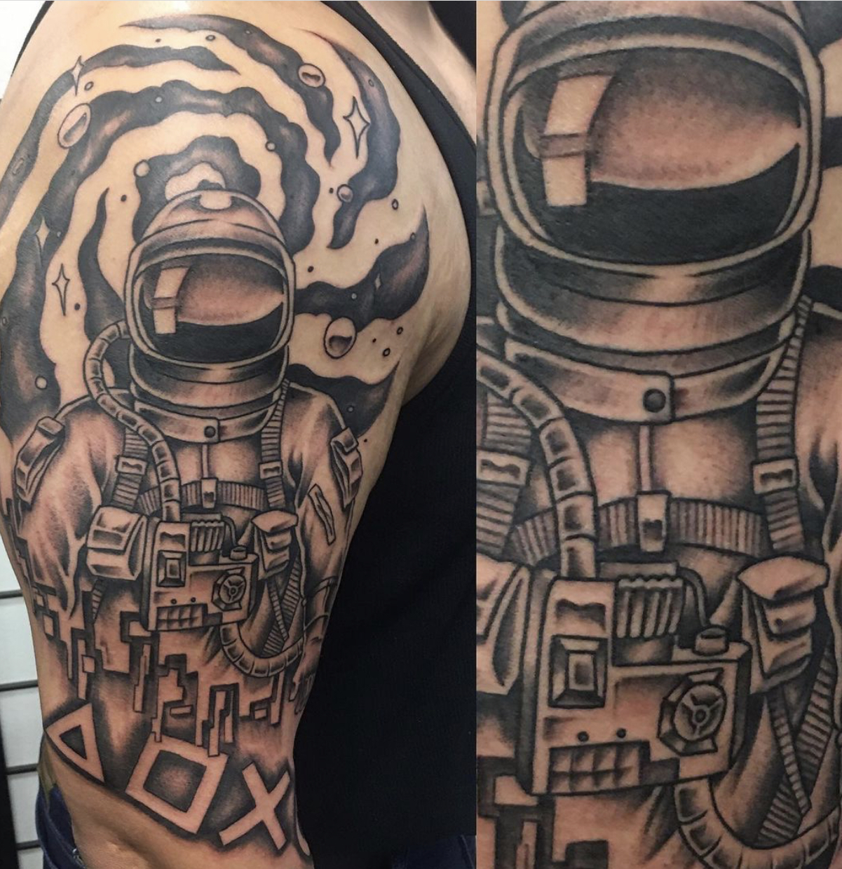 Astronaut tattoo from local tattoo shop in Texas