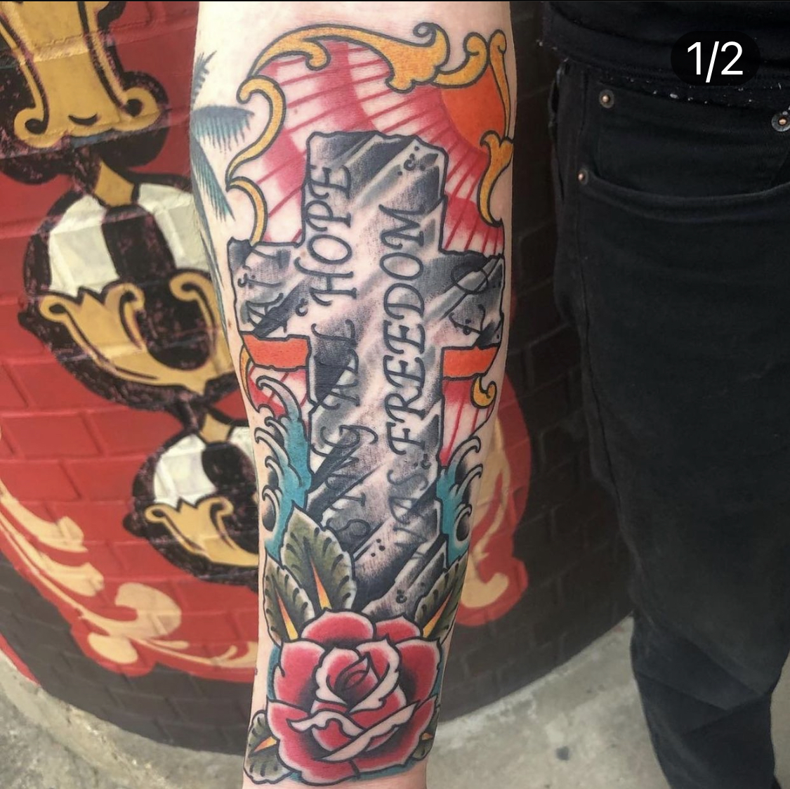 Large color arm tattoo from Lamar Street Tattoo Club