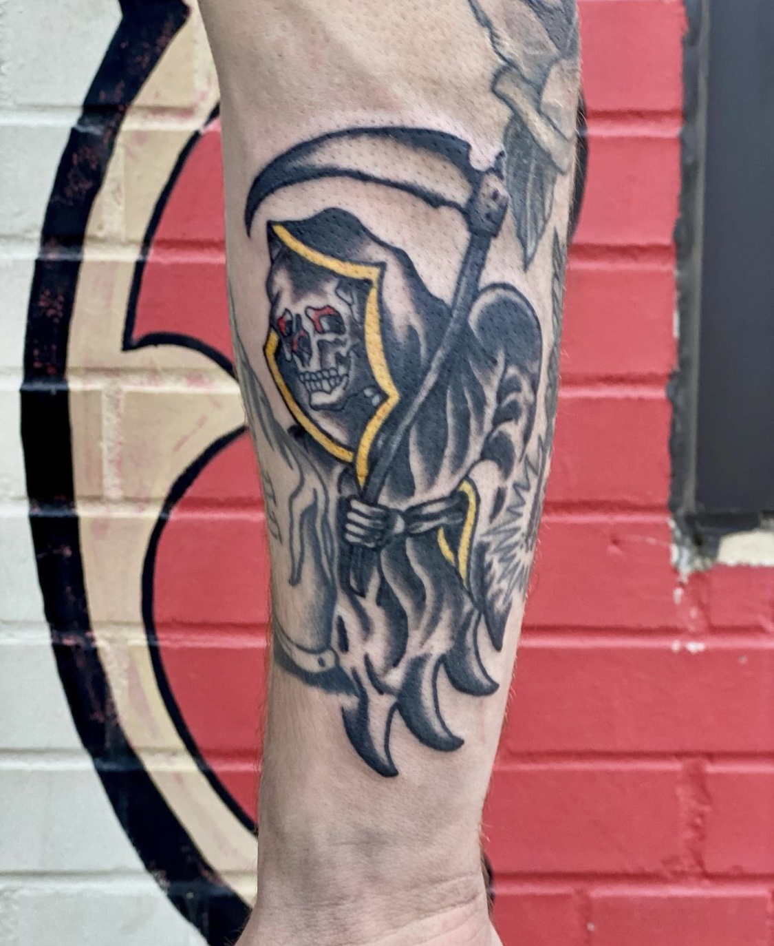 Grim reaper tattoo on a mans arm from top Dallas tattoo shop