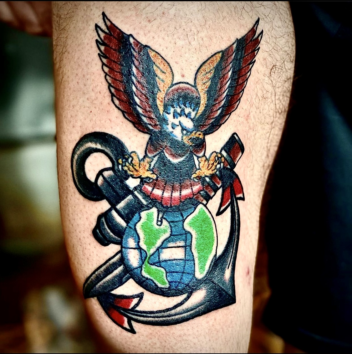 tattoo of an anchor and an eagle from dallas tattoo artist