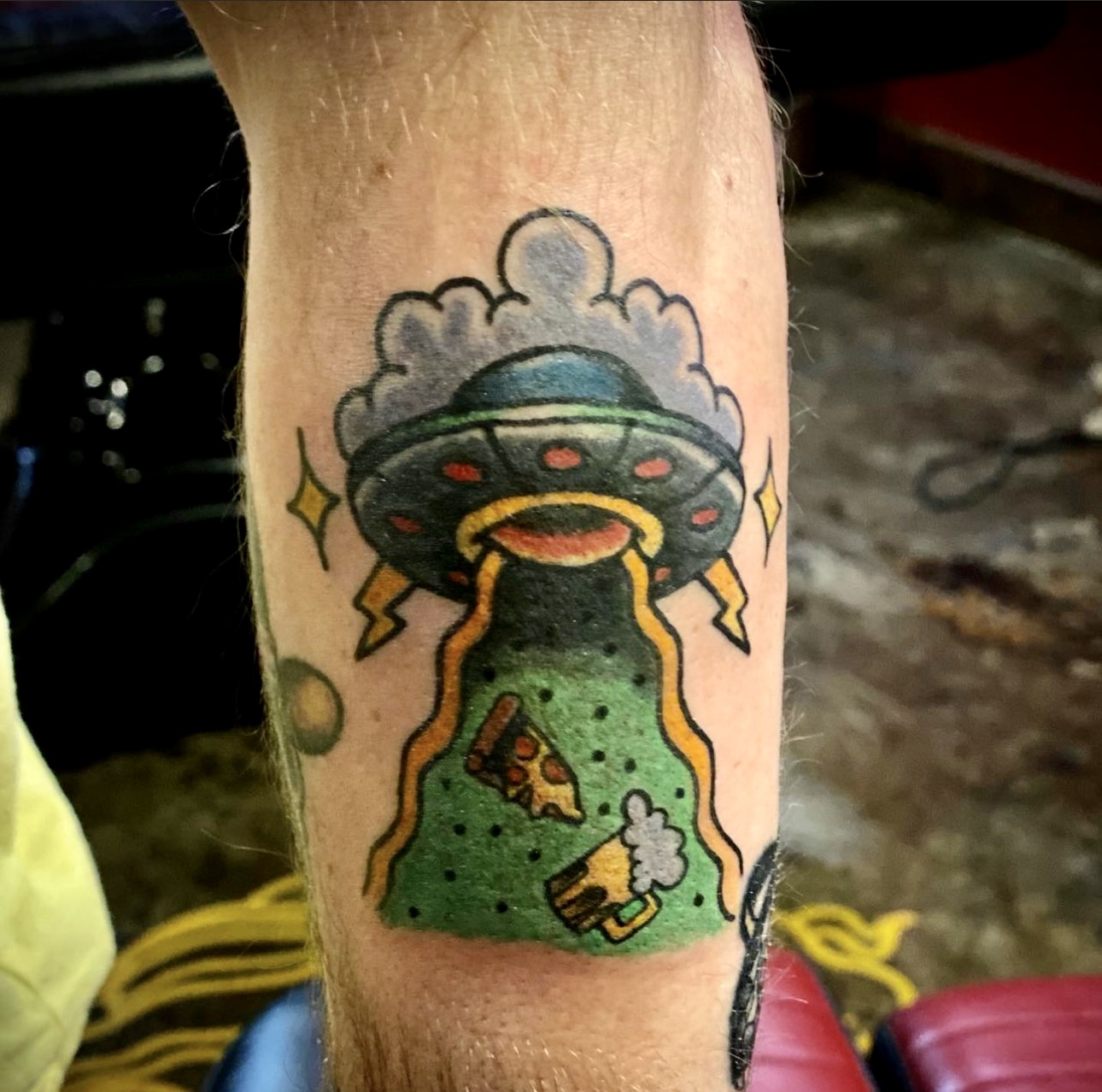 Tattoo of a spaceship